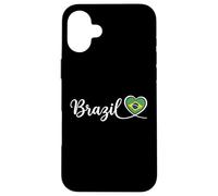 Custodia per iPhone 16 Plus Brasile, corsivo, scrittura, con, bandiera nazionale, cuore