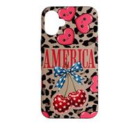 Custodia per iPhone 16 Plus Brown Cheetah America Girls Leopard Print Cherry E Bow