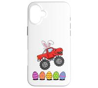 Custodia per iPhone 16 Plus Bunny T-Rex Monster Truck Jumping Easter Eggs Toddler Kid