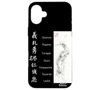 Custodia per iPhone 16 Plus Bushido Sumi-e Samurai 7 Virtù Kanji Giapponese in Italiano