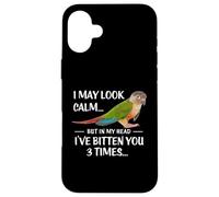 Custodia per iPhone 16 Plus Camicia verde Cheek Conure I May Look Calm Conure