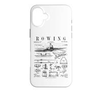 Custodia per iPhone 16 Plus Canottaggio Sport Rower Sculling Single Scull Boat Brevetto Vintage