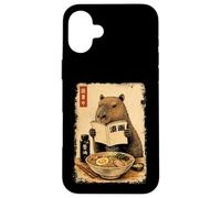 Custodia per iPhone 16 Plus Carino Capybara Ramen giapponese Kanji Edo Pittura