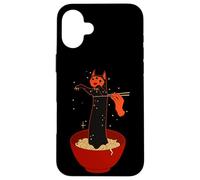 Custodia per iPhone 16 Plus Carino gatto nero Ramen Noodle Anime Style Artwork
