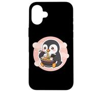 Custodia per iPhone 16 Plus Carino Pinguino Mangiare Ramen Noodle Zuppa Amante Ragazze Donne Cibo