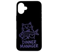 Custodia per iPhone 16 Plus Cat Dinner Manager Divertente Felino Fish Amante