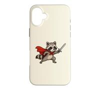 Custodia per iPhone 16 Plus Cavaliere procione carino con spada e mantello Fantasy Adventure