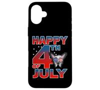 Custodia per iPhone 16 Plus Chinese Crested Dog American Flag Sunglasses Happy 4th July