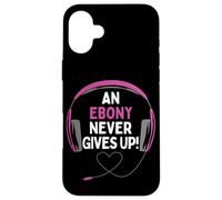 Custodia per iPhone 16 Plus Citazione di gioco "An Ebony Never Give Up" Cuffie personalizzate