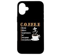 Custodia per iPhone 16 Plus Coffee Christ Offers Forgiveness Quote Cafeine Baristas