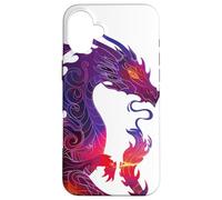 Custodia per iPhone 16 Plus Colori vivaci Viola Rosso Arancione Fire Dragon