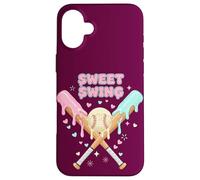 Custodia per iPhone 16 Plus Completo da ragazza Sweet Swing Softball Ice Cream Drip Bats