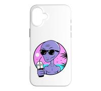 Custodia per iPhone 16 Plus Cool Alien Drinking Summer Juice Illustration Graphic Design