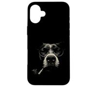Custodia per iPhone 16 Plus Cool Dog Smoking Occhiali da sole Retro Pop Art Canine Design