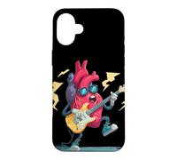 Custodia per iPhone 16 Plus Cool Rock Heart con battiti e occhiali da sole per gli amanti della chitarra