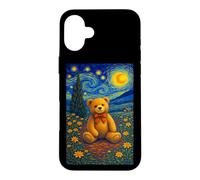 Custodia per iPhone 16 Plus Cool Teddy Bear in the Starry Night Painting Concept Art