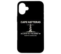 Custodia per iPhone 16 Plus Coordinate del faro di Cape Hatteras North Carolina