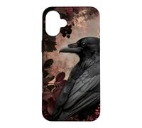 Custodia per iPhone 16 Plus Corvo gotico e fiori botanici scuri