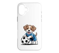 Custodia per iPhone 16 Plus Cucciolo di cane carino che gioca a calcio