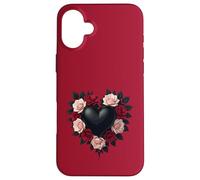 Custodia per iPhone 16 Plus Cuore Nero E Corona Di Rose Nere
