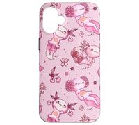 Custodia per iPhone 16 Plus Cute Axolotl Cherry Pattern For Girls Women Pink Strawberry