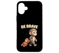 Custodia per iPhone 16 Plus Cute Baby Monkey Be Brave Viral Meme Emozionale Peluche
