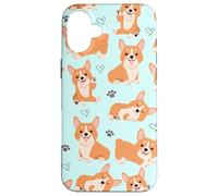 Custodia per iPhone 16 Plus Cute Corgi Dog with Paws Lover in Aqua Turquoise Pattern