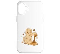 Custodia per iPhone 16 Plus Cute Dog Coffee Lover Funny Caffeine Design