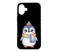 Custodia per iPhone 16 Plus Cute Kawaii Penguin Rainbow Beanie Scarf Winter