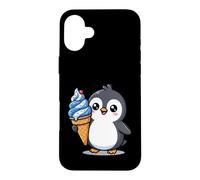 Custodia per iPhone 16 Plus Cute Penguin Holding Ice Cream Cone Cartoon
