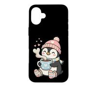 Custodia per iPhone 16 Plus Cute Penguin Hot Cocoa Winter Beanie Scarf Socks