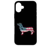 Custodia per iPhone 16 Plus Dachshund American Flag 4th of July Funny Dog Lover