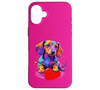Custodia per iPhone 16 Plus Dachshund Shirt - Colorful Dachshund Heart Graphic