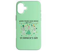 Custodia per iPhone 16 Plus Dead Inside St Patricks Day Dancing Skeletons Lucky Clover