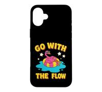 Custodia per iPhone 16 Plus Design con fenicottero rosa "Go With The Flow"