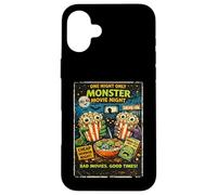 Custodia per iPhone 16 Plus Design Film Horror Retro Finto con Popcorn Mostri Drive-In