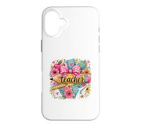 Custodia per iPhone 16 Plus Design floreale per insegnanti, materiale scolastico stravagante