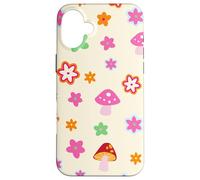 Custodia per iPhone 16 Plus Design retrò a forma di fungo con fiori e cottagecore