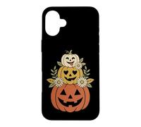 Custodia per iPhone 16 Plus Design vintage a forma di zucca con margherite anni '70