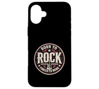 Custodia per iPhone 16 Plus Design vintage con chitarra Born To Rock Forced To Work