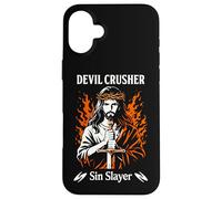 Custodia per iPhone 16 Plus Diavolo Crusher Sin Slayer Gesù Guerra Spirituale Cristiana