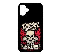 Custodia per iPhone 16 Plus Diesel Brother Skull Pistons Graphic Smoke Veloce Sporco Forte