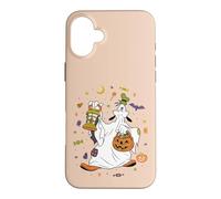 Custodia per iPhone 16 Plus Disney Goofy Halloween Ghost Trick-or-Treat Icons