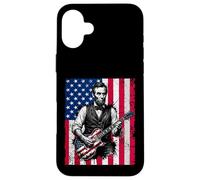 Custodia per iPhone 16 Plus Divertente bandiera degli Stati Uniti con chitarra di Abraham Lincoln