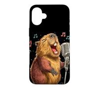 Custodia per iPhone 16 Plus Divertente costume da capibara per gli amanti del canto e del karaoke