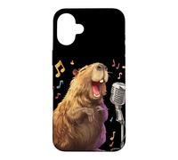 Custodia per iPhone 16 Plus Divertente costume da capibara per gli amanti del karaoke
