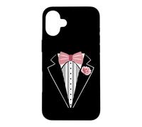 Custodia per iPhone 16 Plus Divertente costume da smoking per adulti con papillon rosa con fiore all'occhiello