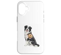 Custodia per iPhone 16 Plus Divertente disegno del tatuaggio a forma di cuore con cane, scherzo, motivo: Border Collie Dad