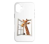 Custodia per iPhone 16 Plus Divertente giraffa che sbircia attraverso una finestra aperta