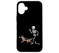 Custodia per iPhone 16 Plus Divertente Halloween Pastore Tedesco e Scheletro